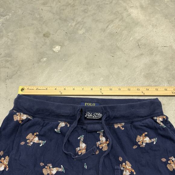 Polo Ralph Lauren Sleepwear Mens M Blue Football Bear Print Pajama Lounge Pants - Picture 3 of 7